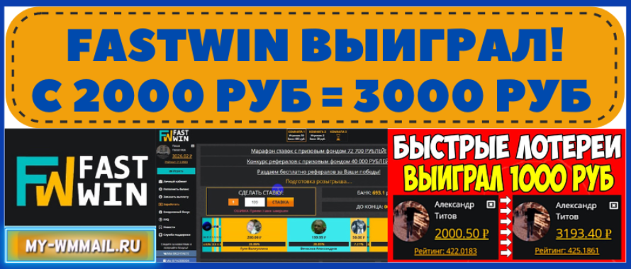 Быстрые лотереи на FastWin – с 2000 руб выиграл 3000 руб