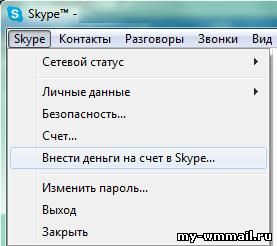 внести деньги в скайп