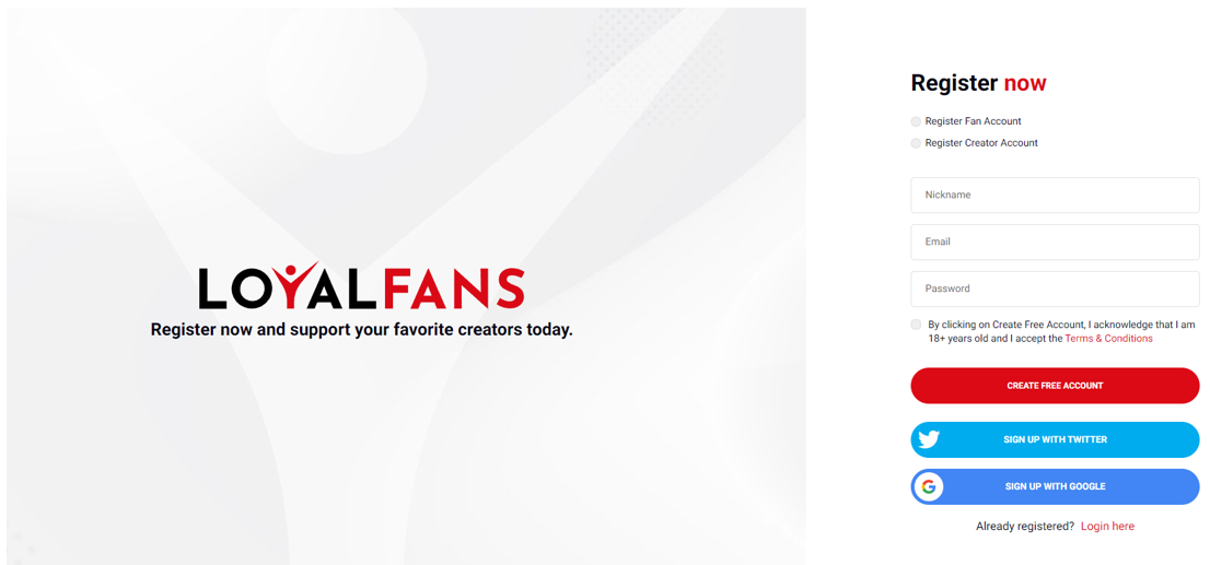 регистрация автора в Loyalfans